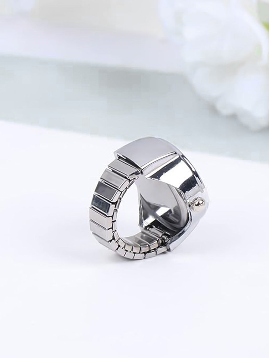 Black Dial Stainless Steel Watch Ring