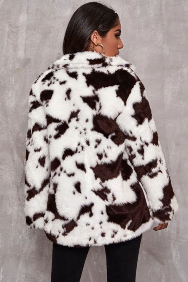 Black & White Faux Fur Cow Print Coat