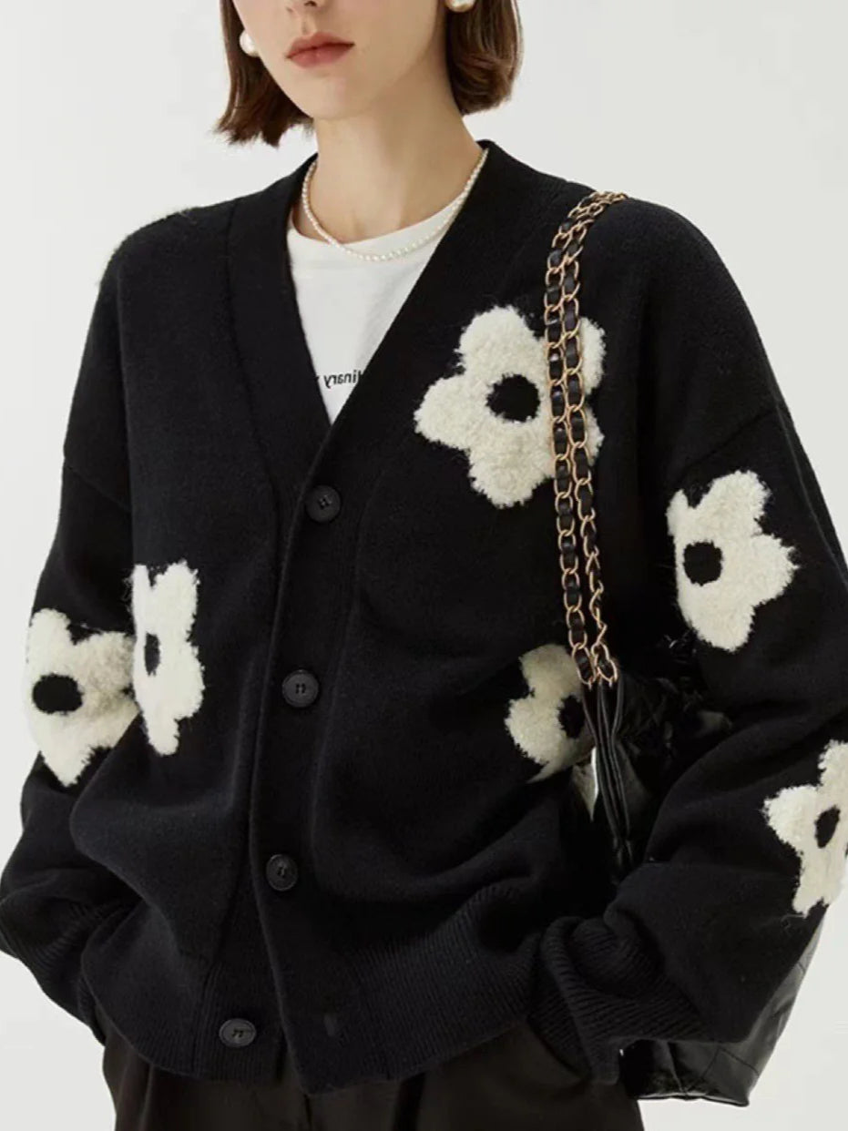 Jacquard V-Neck Knit Cardigan