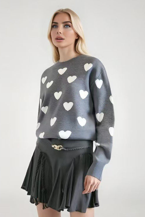 Round Neck Heart Sweater