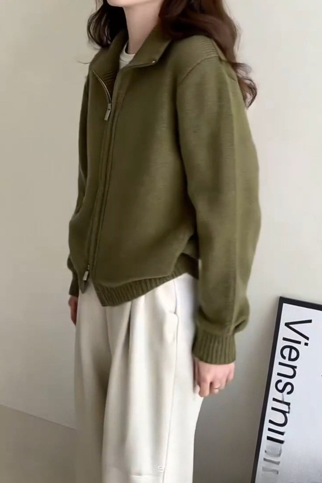 High Neck Zip Detail Sweater