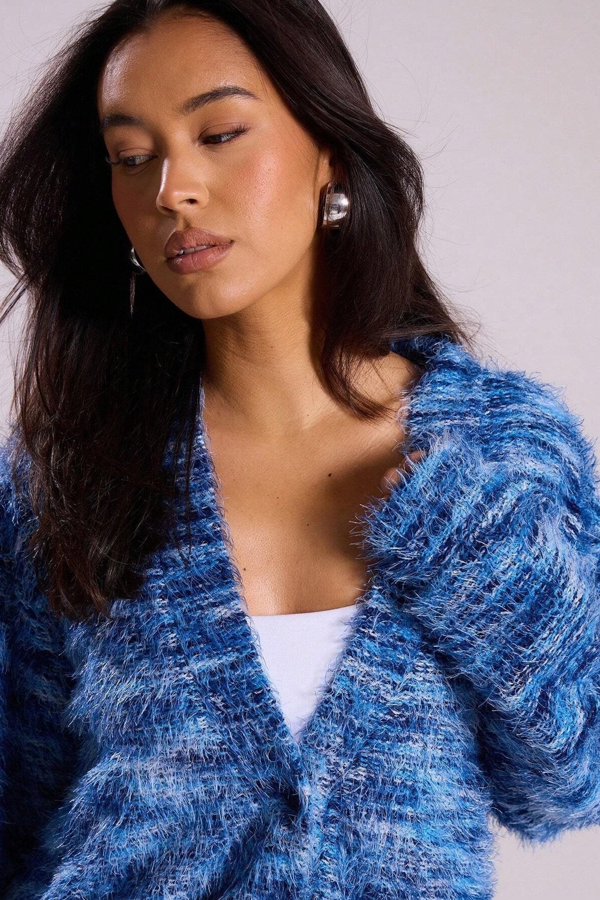 Retro Deep V-Neck Plush Long Knit Cardigan