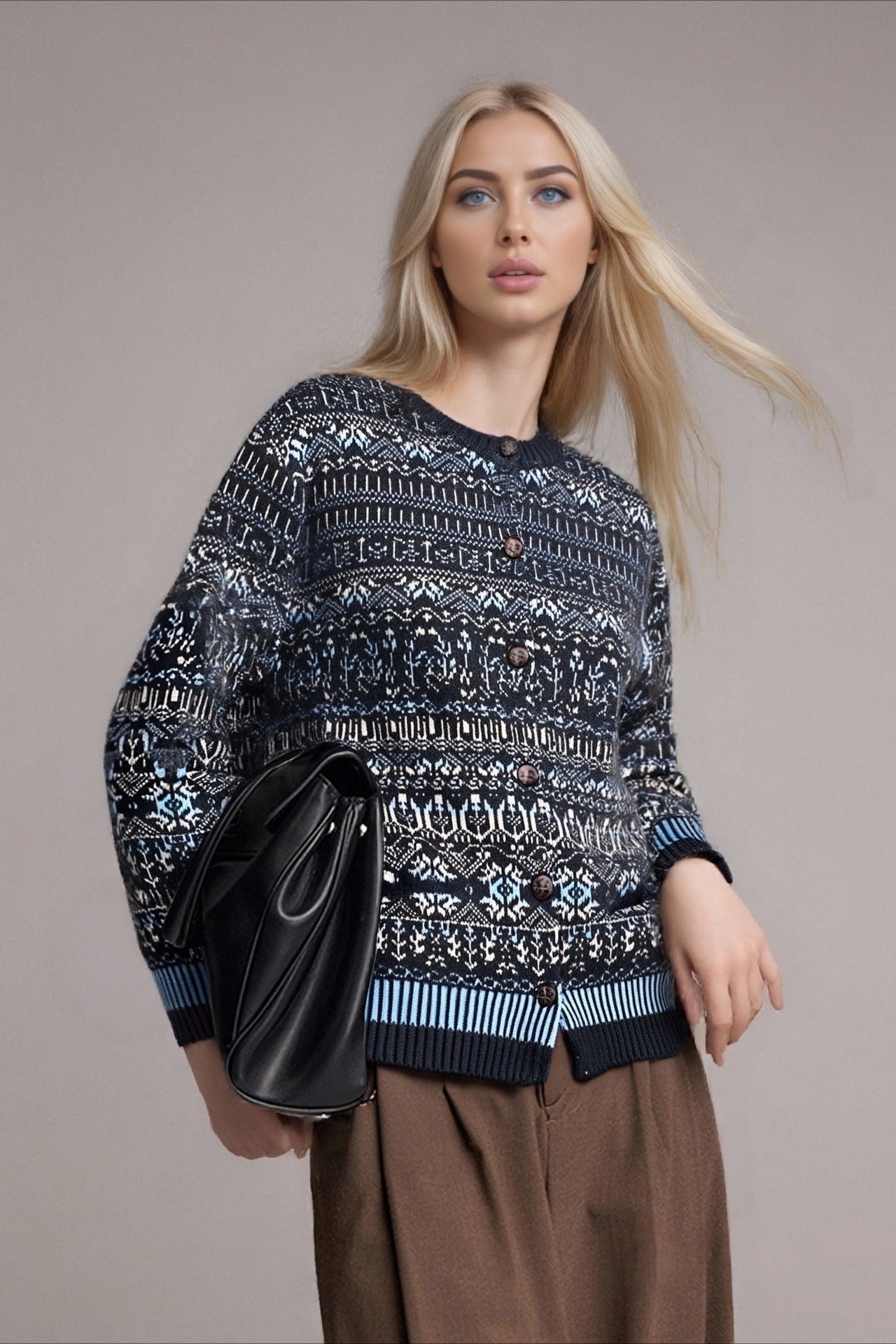 Fair Isle Jacquard Crew-Neck Cardigan