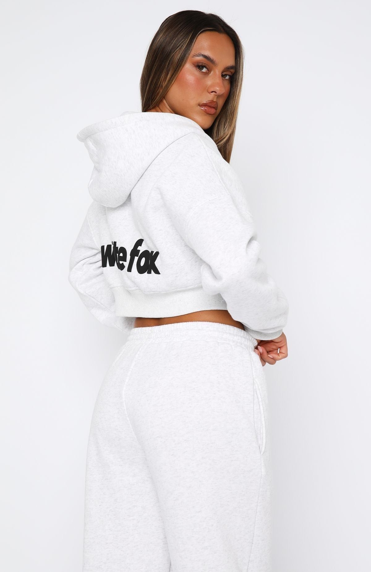 From Archives Charli Cropped Grey Marle Hoodie