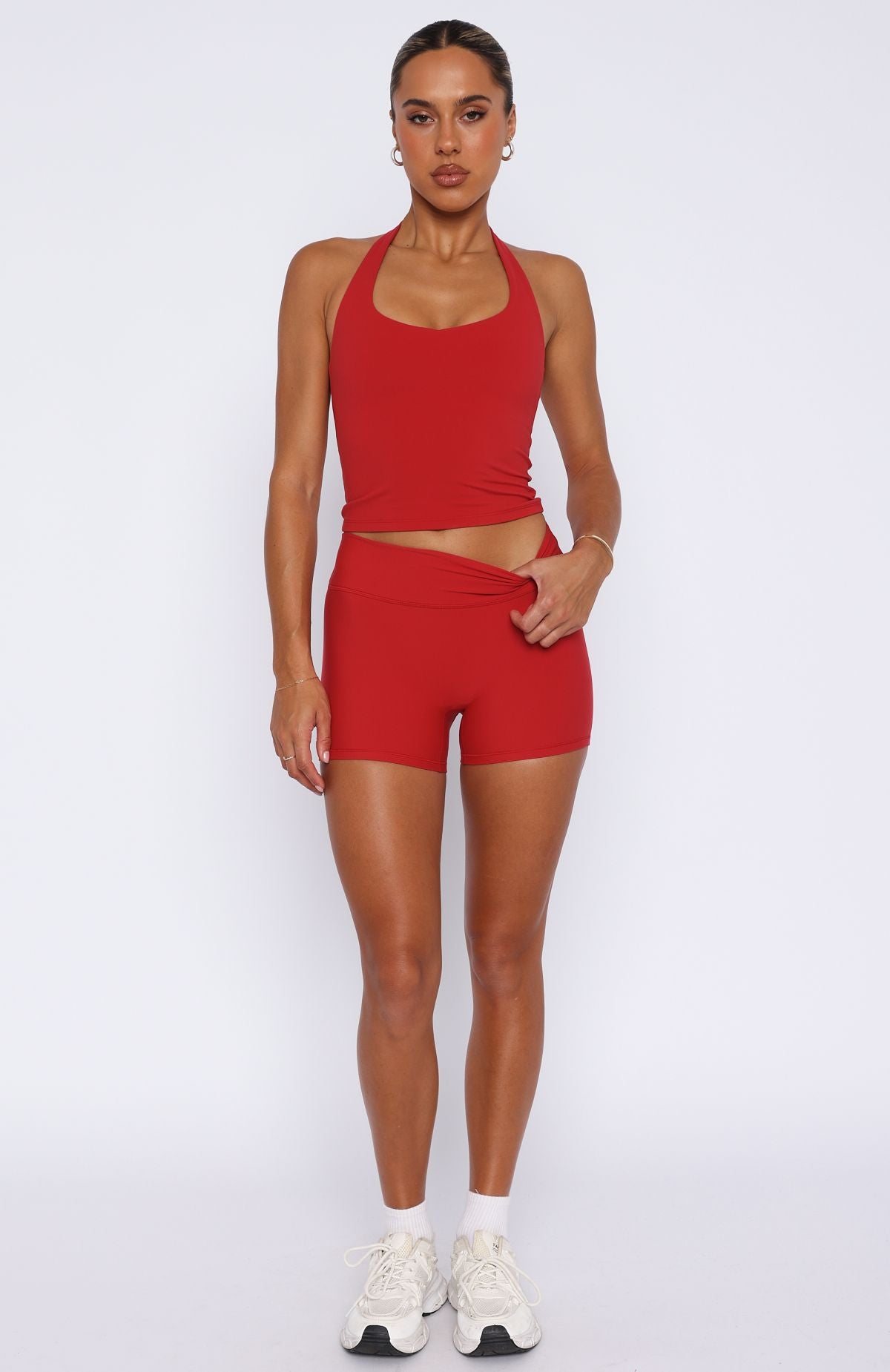Cherry Red Shift Mid Rise Short