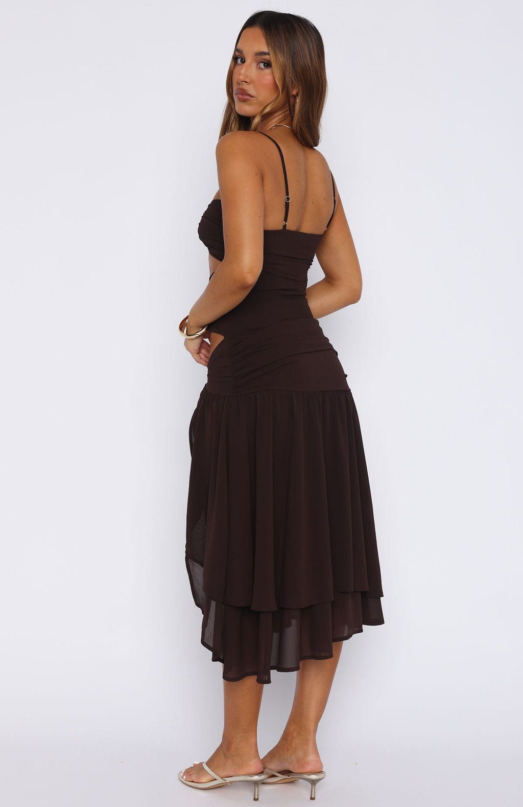 Chocolate Halter Flow Midi Dress