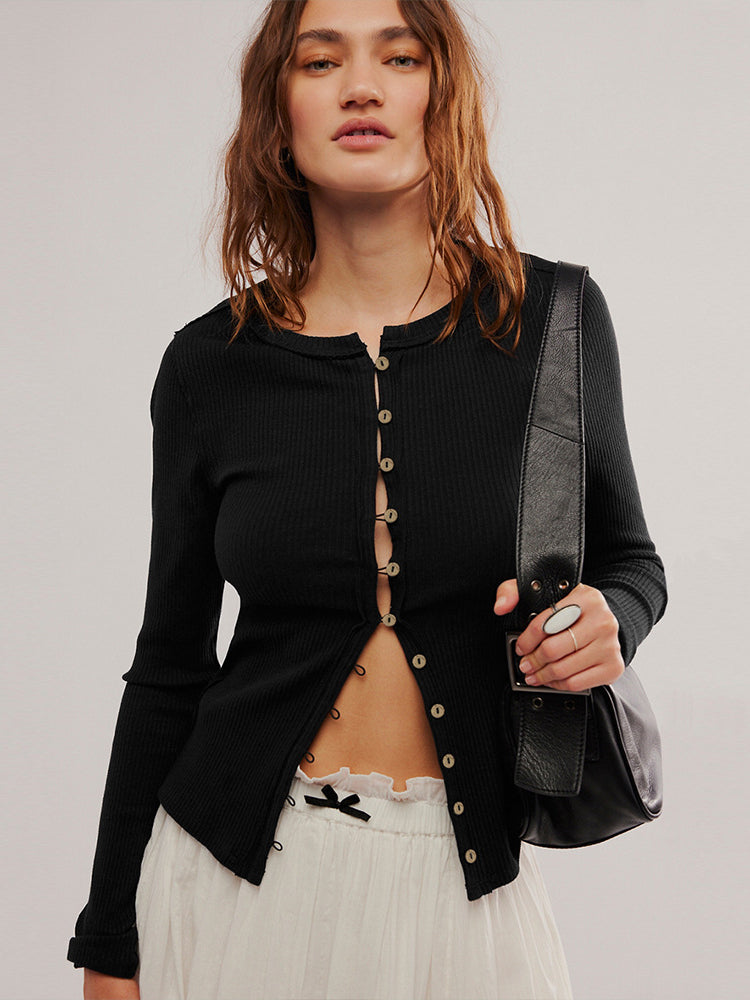 Buttoned Textured Knit Cardigan
