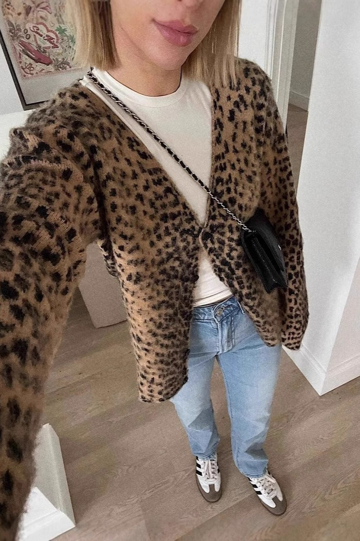 Leopard Print V-Neck Soft Fuzzy Cardigan