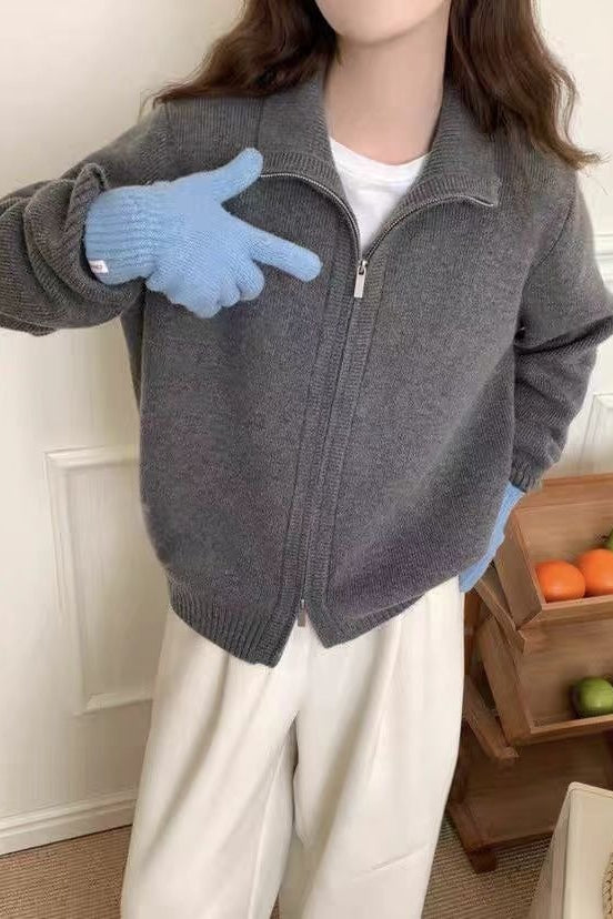 High Neck Zip Detail Sweater