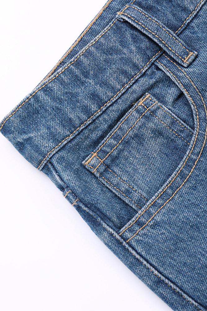 Metal Hole Hollow Out Straight Jean