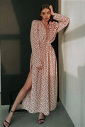 Lace Waist Deep V Side Slit Floral Dress