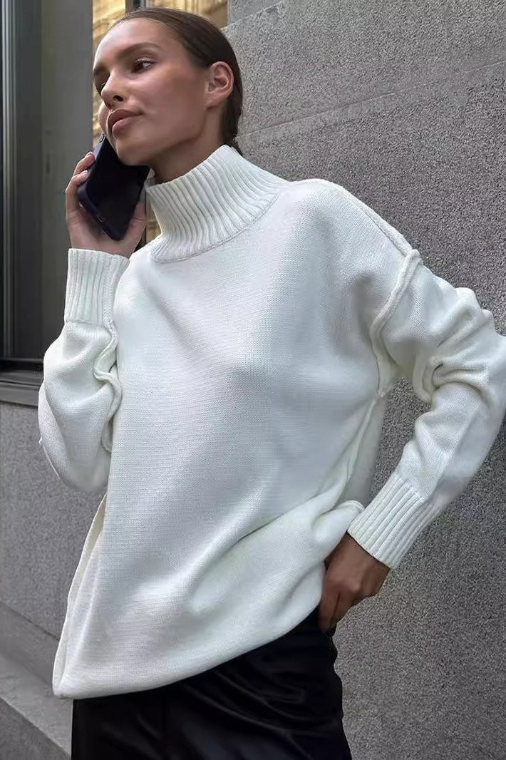 Colorblock High Neck Knit Sweater