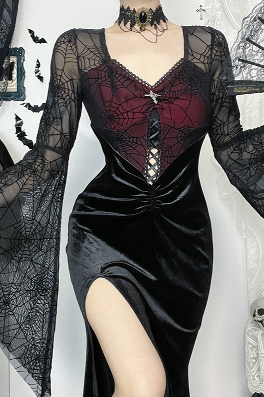 Velvet Slit Sleeve Gothic Dress