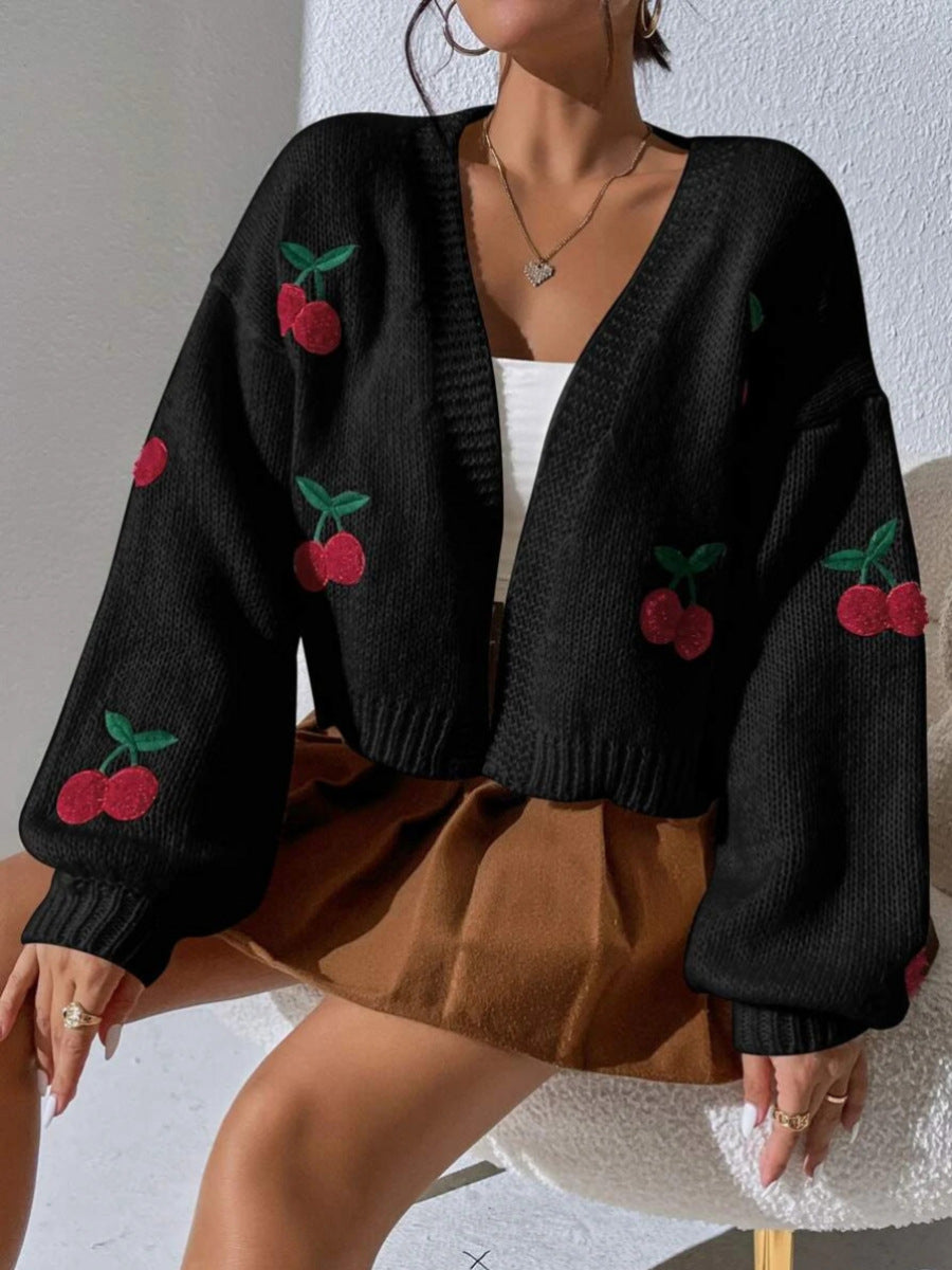 Embroidered Open Knit Cardigan