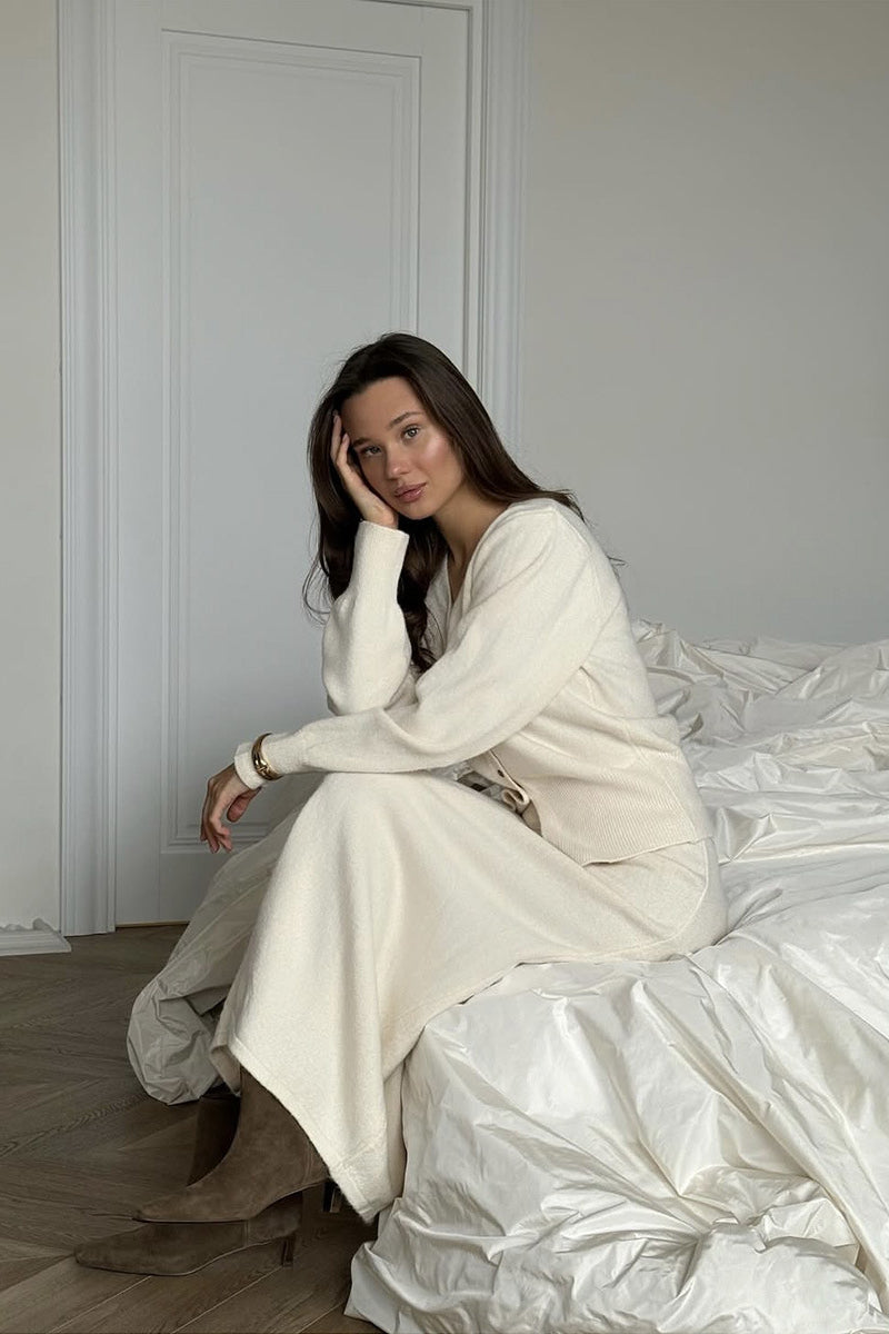 Relaxed Knit Set with Button Cardigan