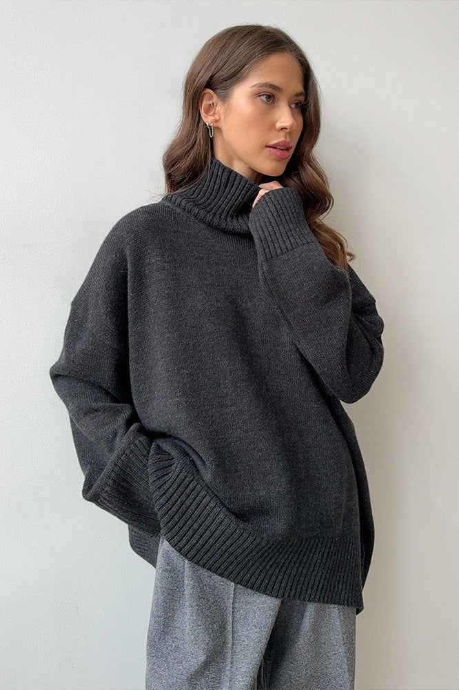 Shaping High Neck Knitted Sweater