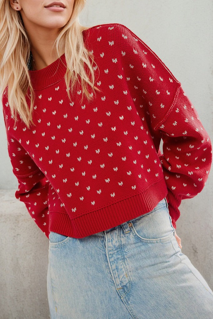 Cropped Butterfly Design Sweater