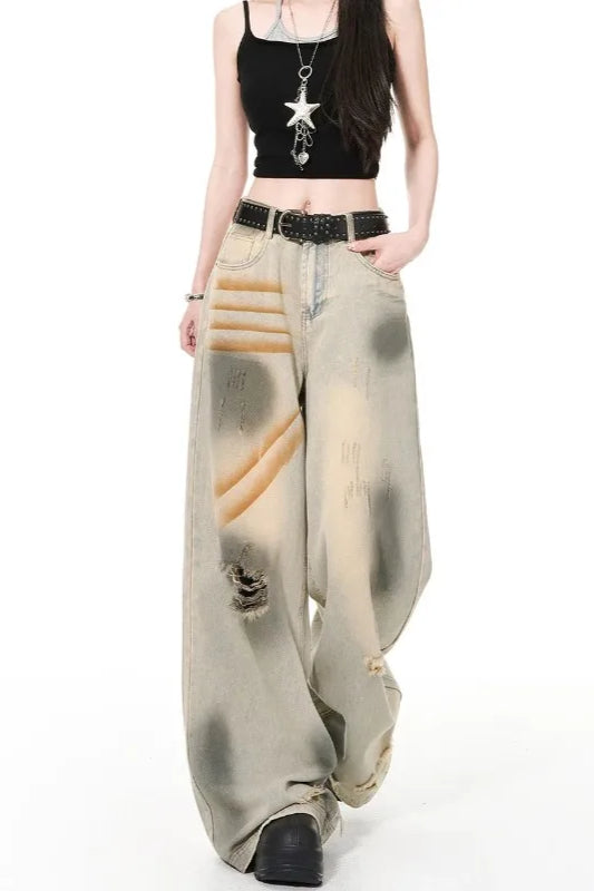 High Waist Distressed Denim Jean