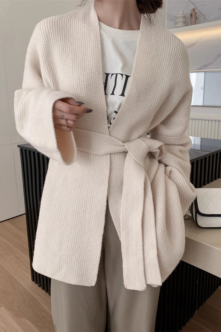 Relaxed Oversized Belted Knit Cardigan