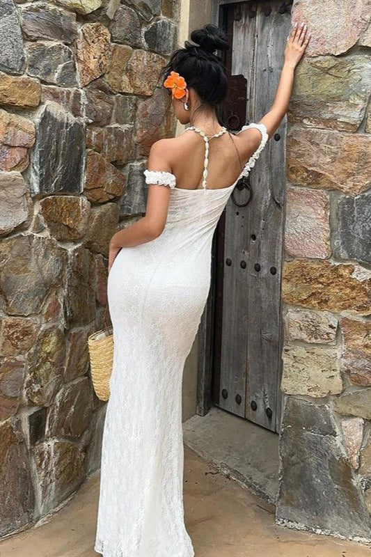 Lace Spaghetti Strap Open Back Maxi Dress