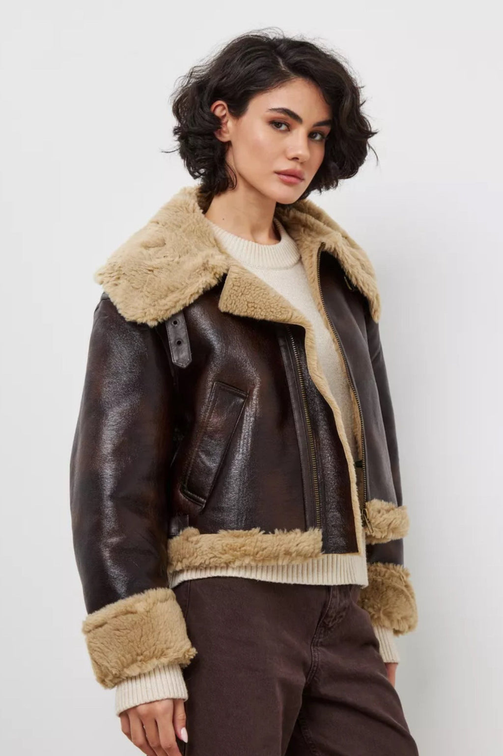 Retro Faux Fur Collared Short Coat