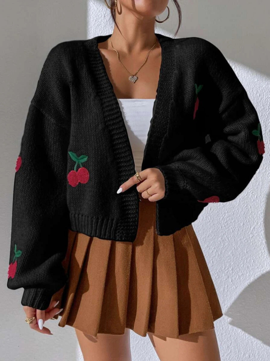 Embroidered Open Knit Cardigan