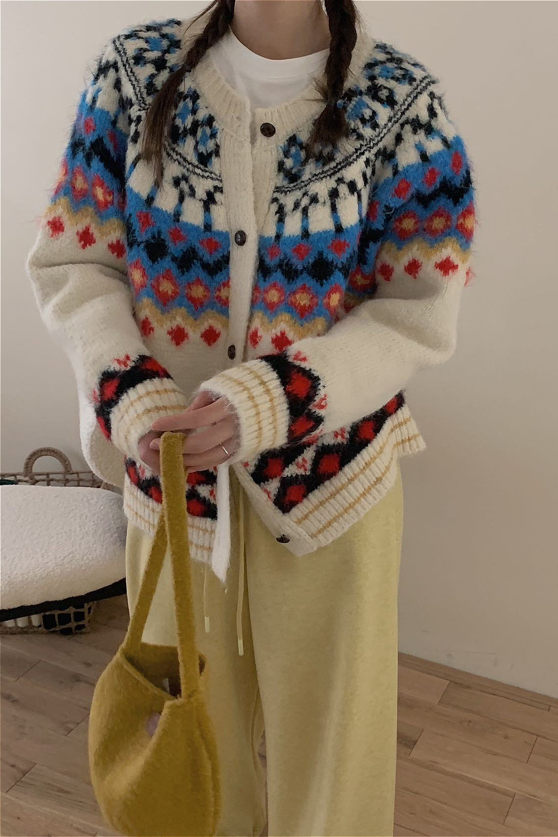 Vintage Fair Isle Jacquard Knit Cardigan