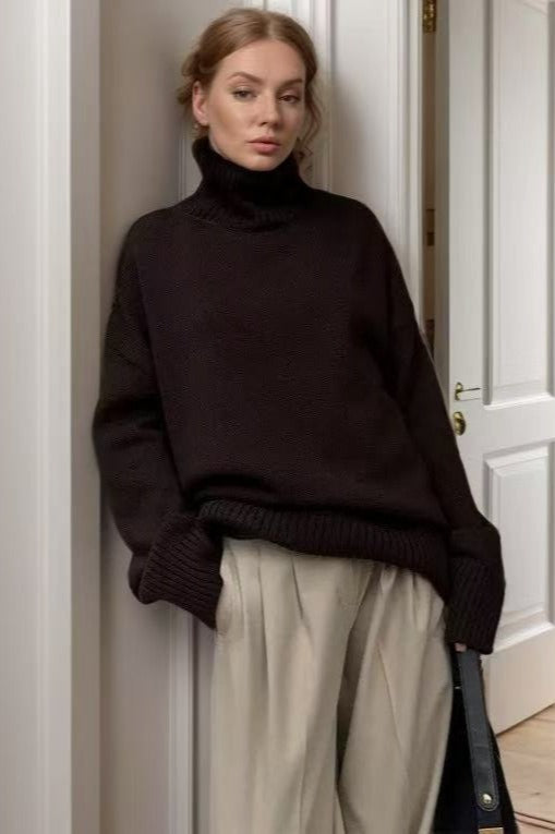 Plain High Neck Knit Sweater