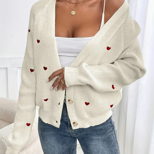 Heart Stitch V-Neck Knit Cardigan