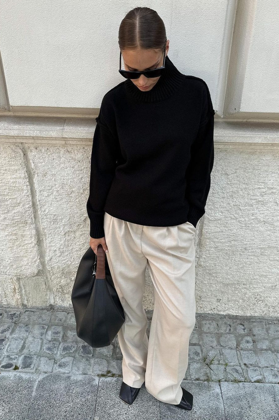 Colorblock High Neck Knit Sweater