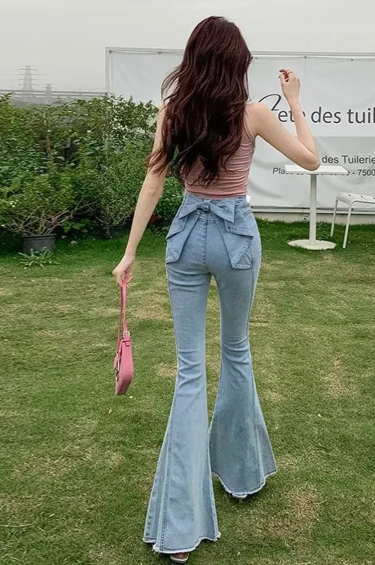High Waist Butterfly Knot Flare Jean