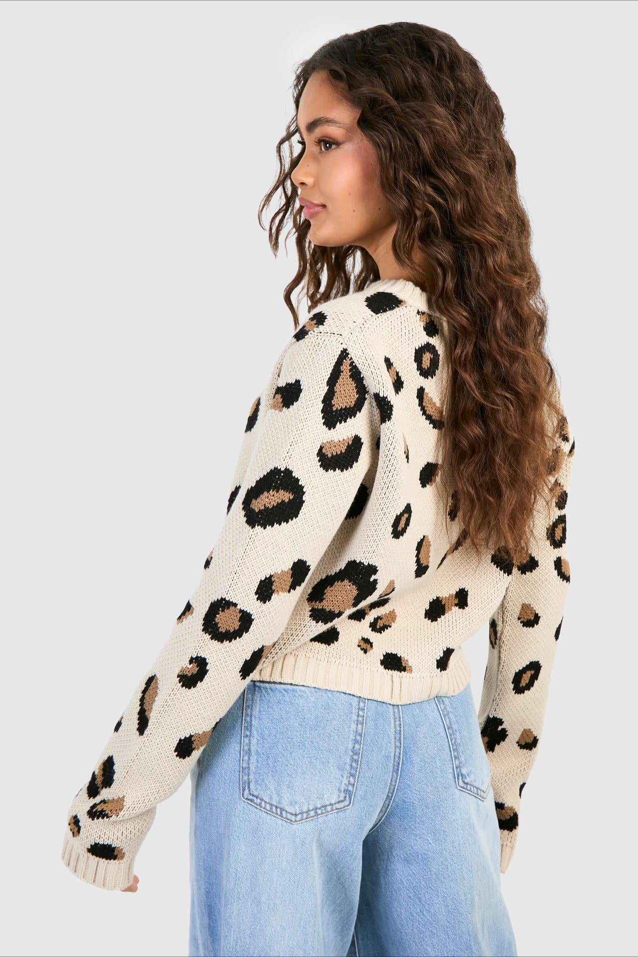 Front-Tie Leopard Knit Cardigan