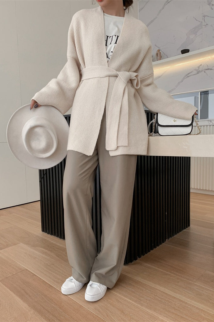 Relaxed Oversized Belted Knit Cardigan