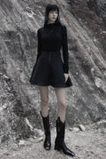 Black Mesh Chiffon Gothic Twill Mini Dress