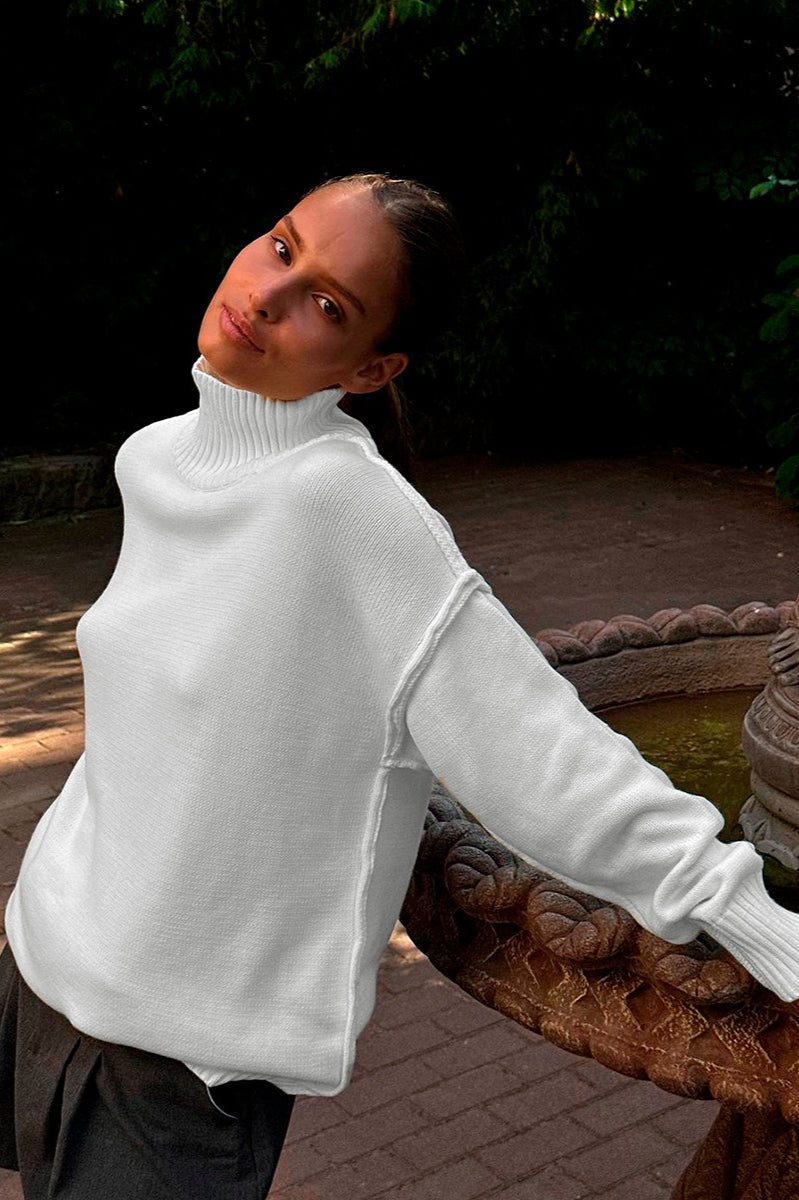 Colorblock High Neck Knit Sweater