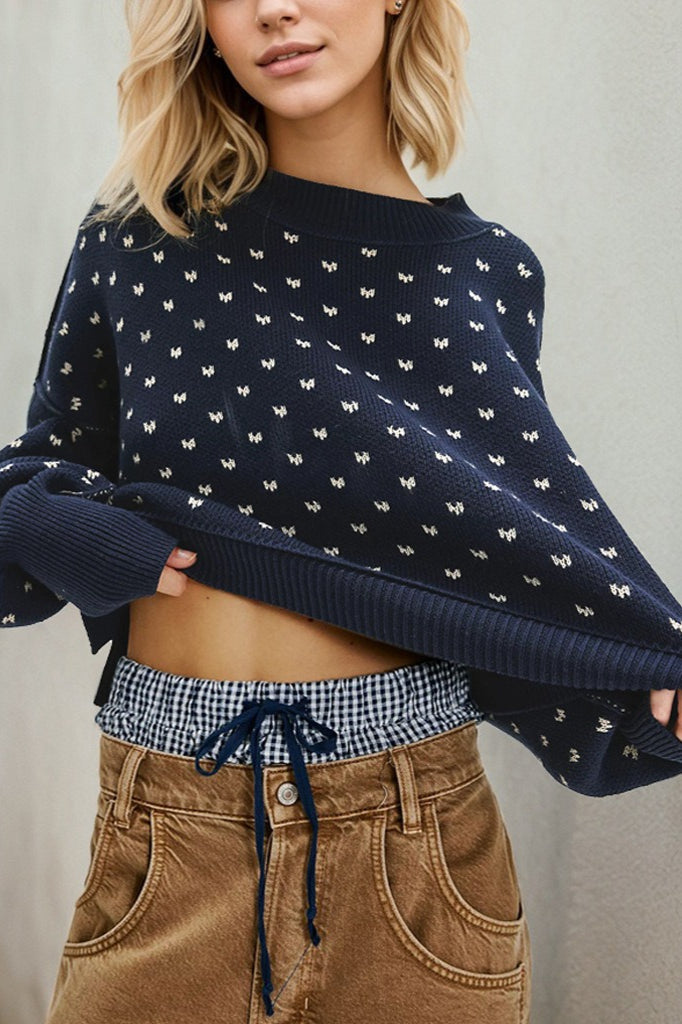 Cropped Butterfly Design Sweater