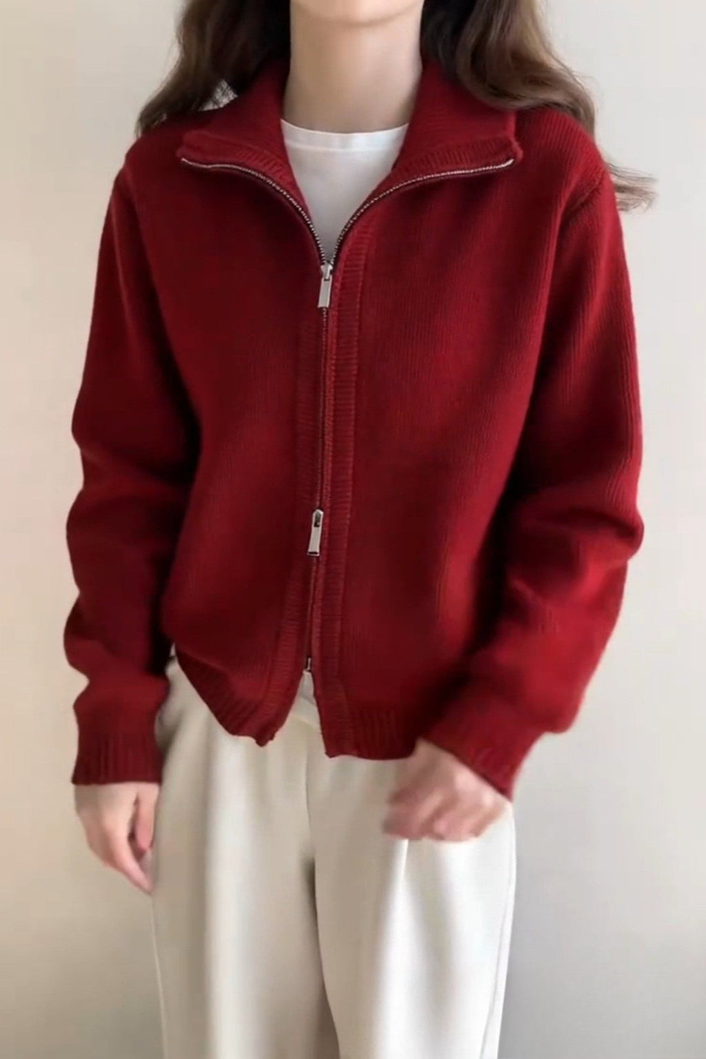 High Neck Zip Detail Sweater