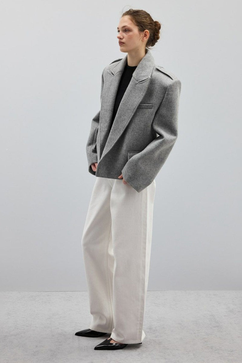 Notch Lapel Epaulet Wool Blend Loose Coat