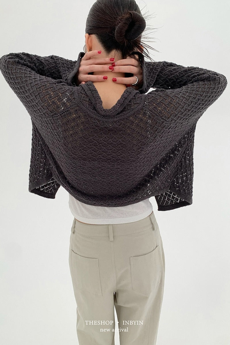 Hollow Collar Tie-Waist Short Knit Cardigan