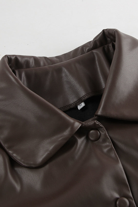 Classic Brown PU Cropped Coat