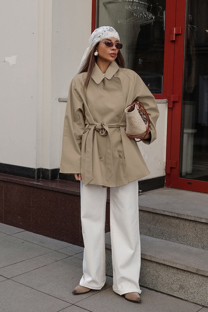 Retro Khaki Belted Trench Midi Coat