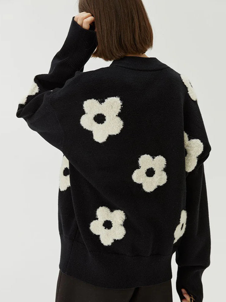 Jacquard V-Neck Knit Cardigan