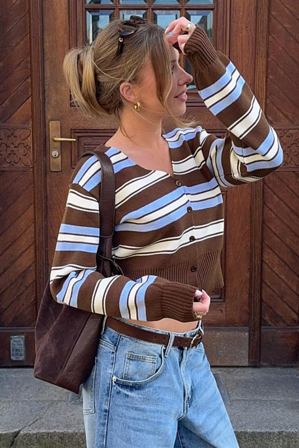 Retro Striped Slim Long-Sleeve Cardigan