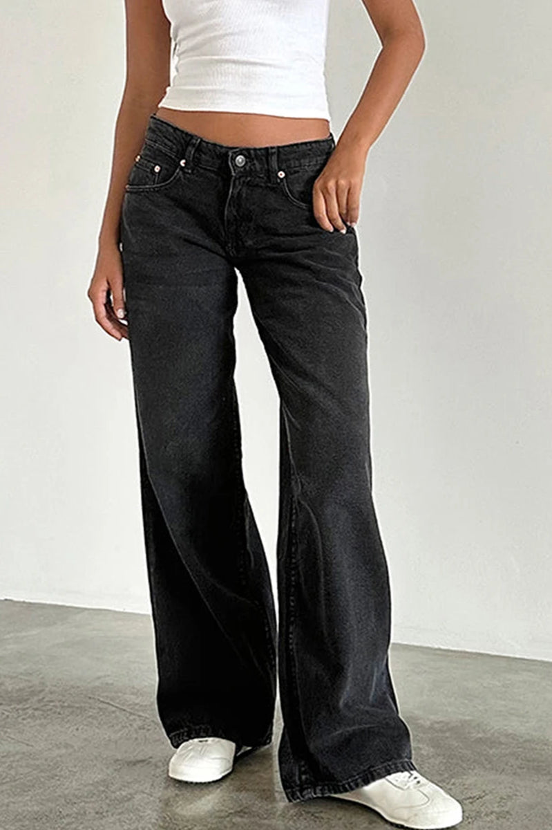 Solid Color Wide Leg Denim Jean