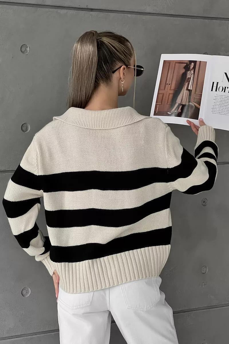 Striped Colorblock Polo Sweater