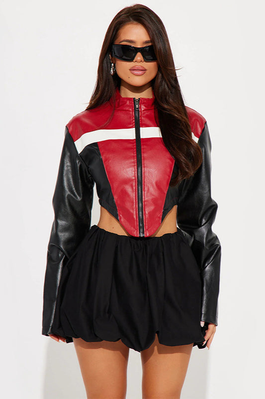 Colorblock Biker Cropped Coat