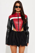 Colorblock Biker Cropped Coat
