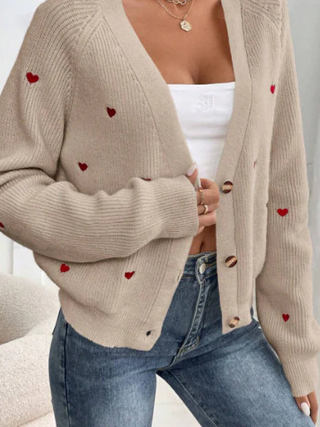 Heart Stitch V-Neck Knit Cardigan