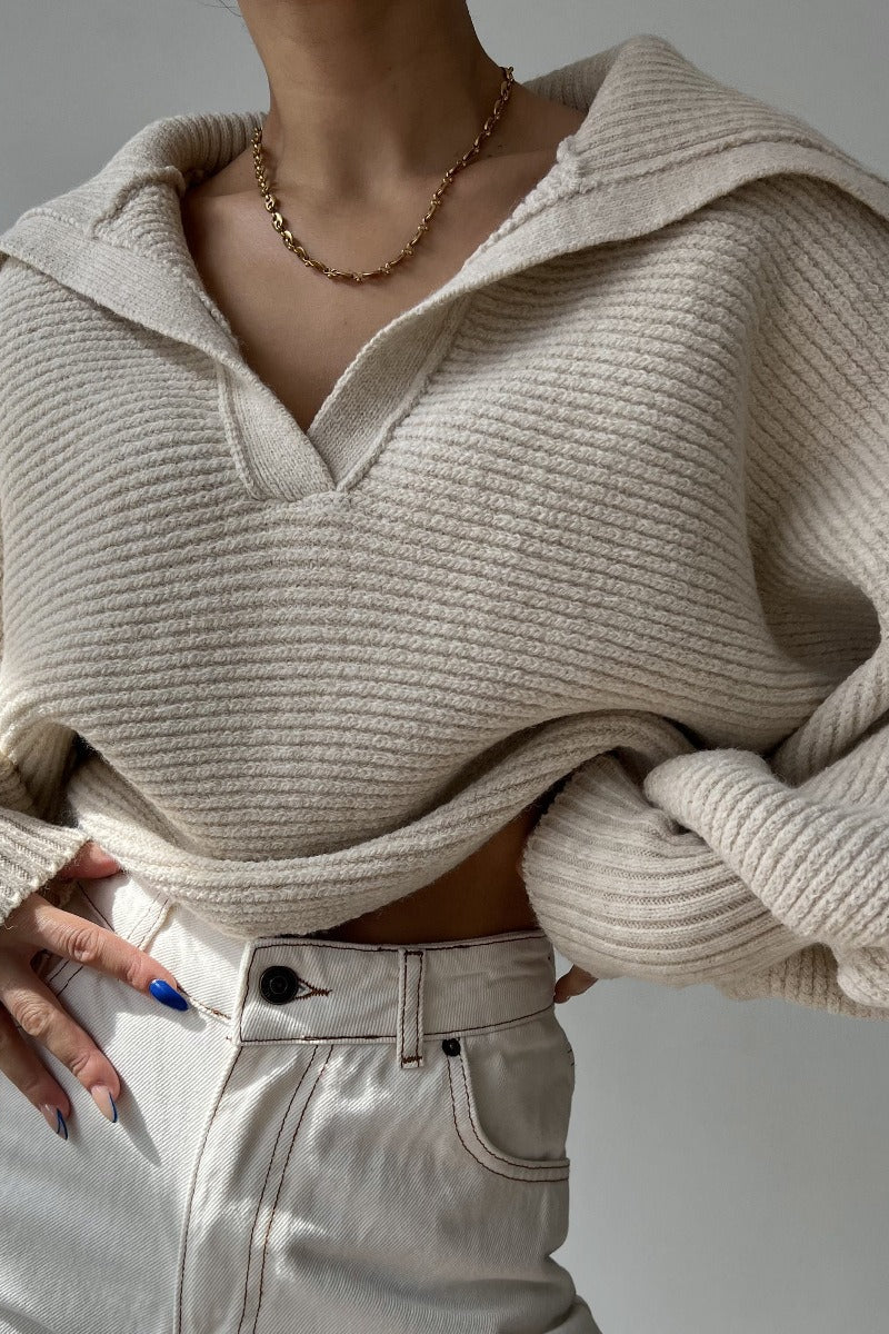 Long Sleeve Collared Knit Sweater