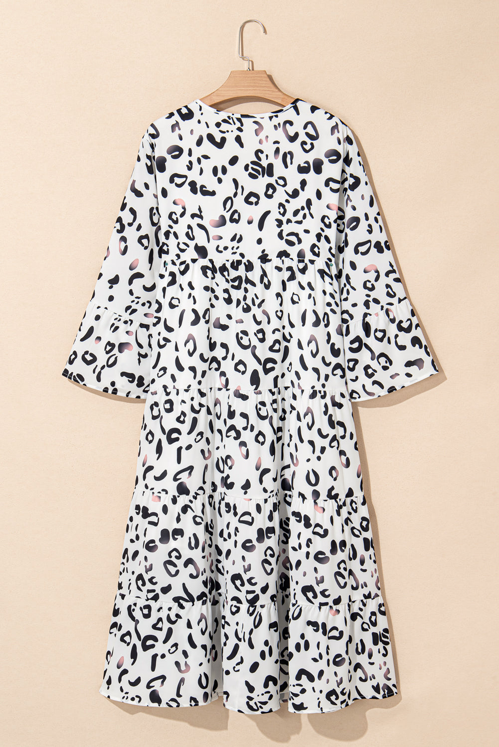 White Leopard Notch V Neck Loose Maxi Dress